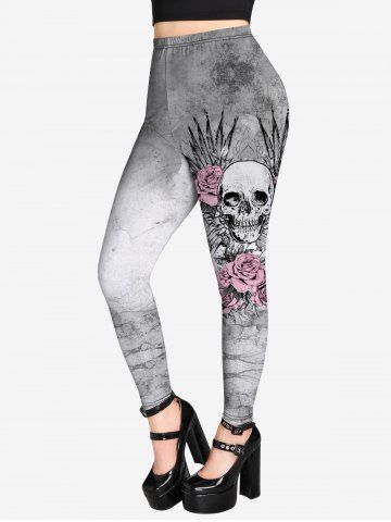 Gothic Skull Rose Wing Print Leggings