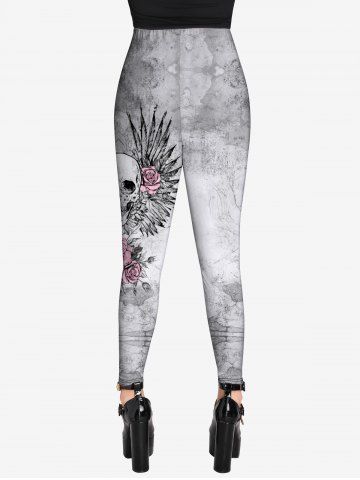 Gothic Skull Rose Wing Print Leggings
