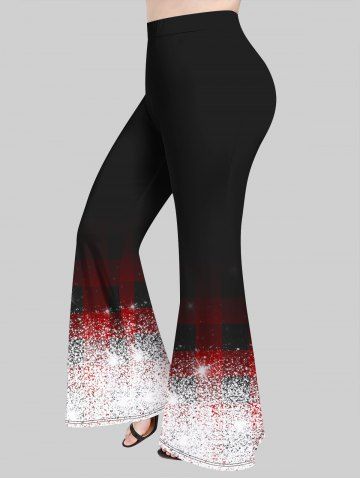 Pantalon Evasé Brillant 3D Imprimé à Carreaux Grande Taille à Paillettes - RED - 5X | US 30-32