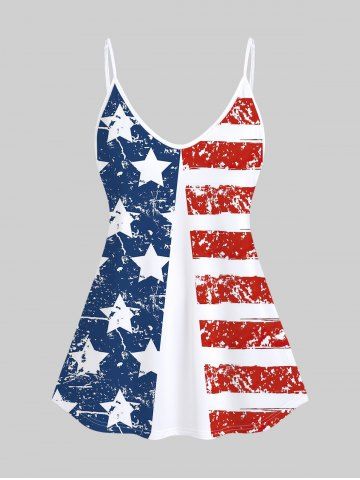 Plus Size American Flag Patriotic Print Cold Shoulder T-Shirt - BLUE - 2X | US 18-20