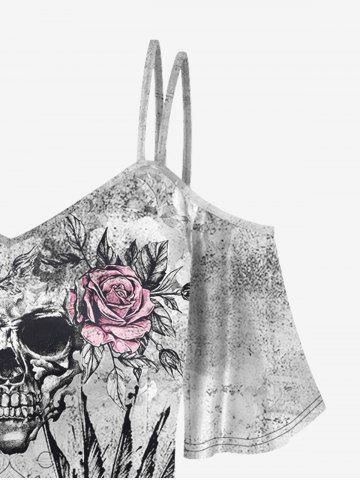 Gothic Skull Rose Wing Print Cold Shoulder T-shirt