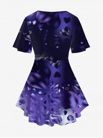 Plus Size Crisscross V-Neck Heart-Shape Print Short-Sleeve T-Shirt