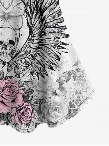 Gothic Skull Rose Wing Print Cold Shoulder T-shirt