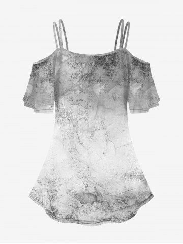 Gothic Skull Rose Wing Print Cold Shoulder T-shirt