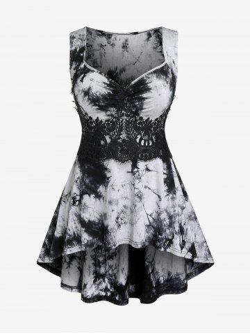 Gothic Guipure Lace Applique Tie Dye High Low Tank Top