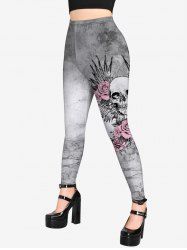 Gothic Skull Rose Wing Print Leggings -  
