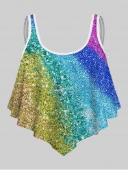 3D Glitter Printed Padded Backless Overlay Tankini Top -  