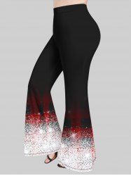 Plus Size 3D Glitter Sparkling Sequin And Red Black Checkered Print Flare Pants -  
