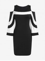 Plus Size Two Tone Cold Shoulder Sheath Dress -  