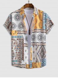 Short Sleeves Retro Floral Print Patternblock Beach Vacation Shirt -  