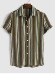 Chemise de Plage et Vacance à Rayure Verticale en Coton et en Lin à Manches Courtes - café S