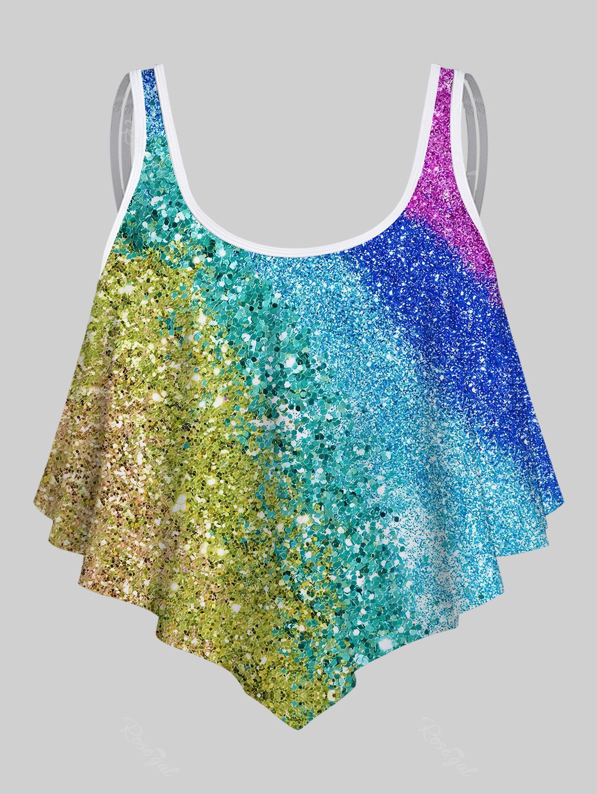 Sale 3D Glitter Printed Padded Backless Overlay Tankini Top  