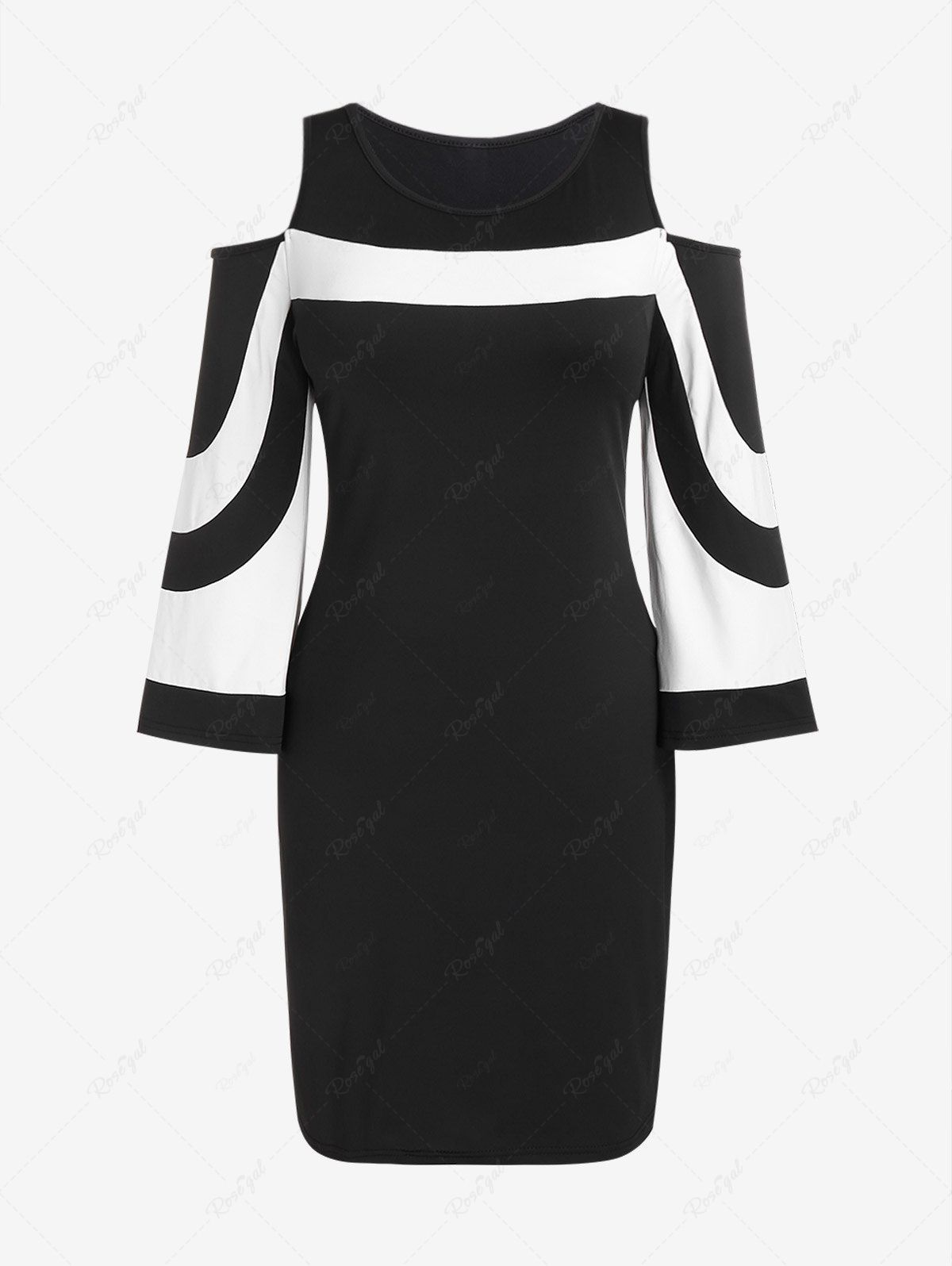 Trendy Plus Size Two Tone Cold Shoulder Sheath Dress  