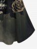 T-shirt Gothique Vintage Papillon Rose Crâne Imprimés à Epaule Dénudée - Noir 