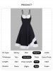 Two Tone High Waist A Line Midi Dress -  