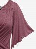 Plus Size Lettuce Ruched Chain Embellished Plunging Blouson Tee -  