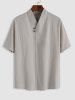 Vintage Style Cotton and Linen Textured Short Sleeves Popover Shirt and Pants Set -  