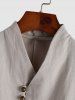Vintage Style Cotton and Linen Textured Short Sleeves Popover Shirt and Pants Set -  