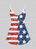 Plus Size American Flag Patriotic Print Cold Shoulder T-Shirt -  