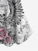 T-shirt Gothique Rose Crâne Imprimés à Epaule Dénudée - Blanc M | US 10