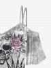 T-shirt Gothique Rose Crâne Imprimés à Epaule Dénudée - Blanc 3X | US 22-24