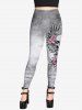 Gothic Skull Rose Wing Print Leggings -  