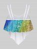 3D Glitter Printed Padded Backless Overlay Tankini Top -  