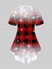 Plus Size 3D Zip Glitter Sparkling Sequin And Red Black Checkered Print Faux Two Piece Tee -  