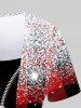 Plus Size 3D Zip Glitter Sparkling Sequin And Red Black Checkered Print Faux Two Piece Tee -  