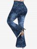 Plus Size 3D Jean Print Pull On Flare Pants -  