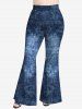 Plus Size 3D Jean Print Pull On Flare Pants -  