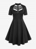 Gothic D-ring PU Leather Ladder Cutout Dress And Guipure Lace Panel Detachable Collar Summer Outfit -  