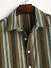 Chemise de Plage et Vacance à Rayure Verticale en Coton et en Lin à Manches Courtes - café L