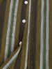 Chemise de Plage et Vacance à Rayure Verticale en Coton et en Lin à Manches Courtes - café L