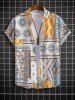 Short Sleeves Retro Floral Print Patternblock Beach Vacation Shirt -  