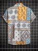 Short Sleeves Retro Floral Print Patternblock Beach Vacation Shirt -  
