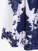 Robe Mi-Longue Ligne A Fleur Imprimée à Epaule Dénudée de Grande Taille - Bleu profond XL