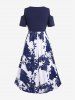 Plus Size Flower Printed Cold Shoulder A Line Midi Dress -  