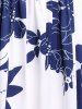 Robe Mi-Longue Ligne A Fleur Imprimée à Epaule Dénudée de Grande Taille - Bleu profond 4XL