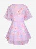 Plus Size Camisole and Guipure Lace Panel Lace-up Chiffon Blouse Set -  