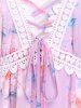 Plus Size Camisole and Guipure Lace Panel Lace-up Chiffon Blouse Set -  