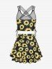 Plus Size Sunflower Butterfly Print Crisscross Strappy Skirted Tankini Swimsuit -  