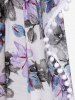 Plus Size 3D Flower Printed Lace Trim Tie Butterfly Sleeve Blouse -  