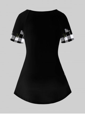 Sunflowers Checkered Print Raglan Sleeves Tee and Capri Leggings Plus Size Outfits