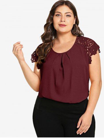 Blusa Talla Extra Panel Encaje Hueca - DEEP RED - 2XL