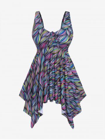 Plus Size Abstract Printed Cinched Ruched Padded Tankini Swimsuit - MULTI-A - M | US 10
