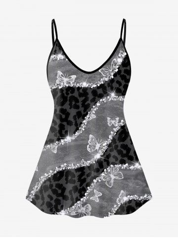 Camiseta Talla Extra Hombro Descubierto Estampado Mariposa Leopardo - BLACK - L | US 12