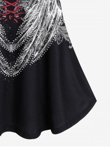 Gothic 3D Lace-up Wings Print Cold Shoulder Top