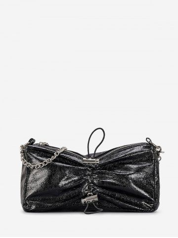Toggle Drawstring Ruched Zippered Chain Strap Shoulder Bag - MULTI