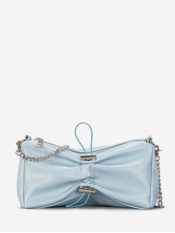 Toggle Drawstring Ruched Zippered Chain Strap Shoulder Bag - BLUE